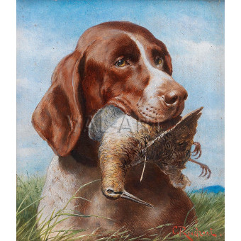 РЕПРОДУКЦИИ НА КАРТИНИ Ловджийско куче с бекас (1918)